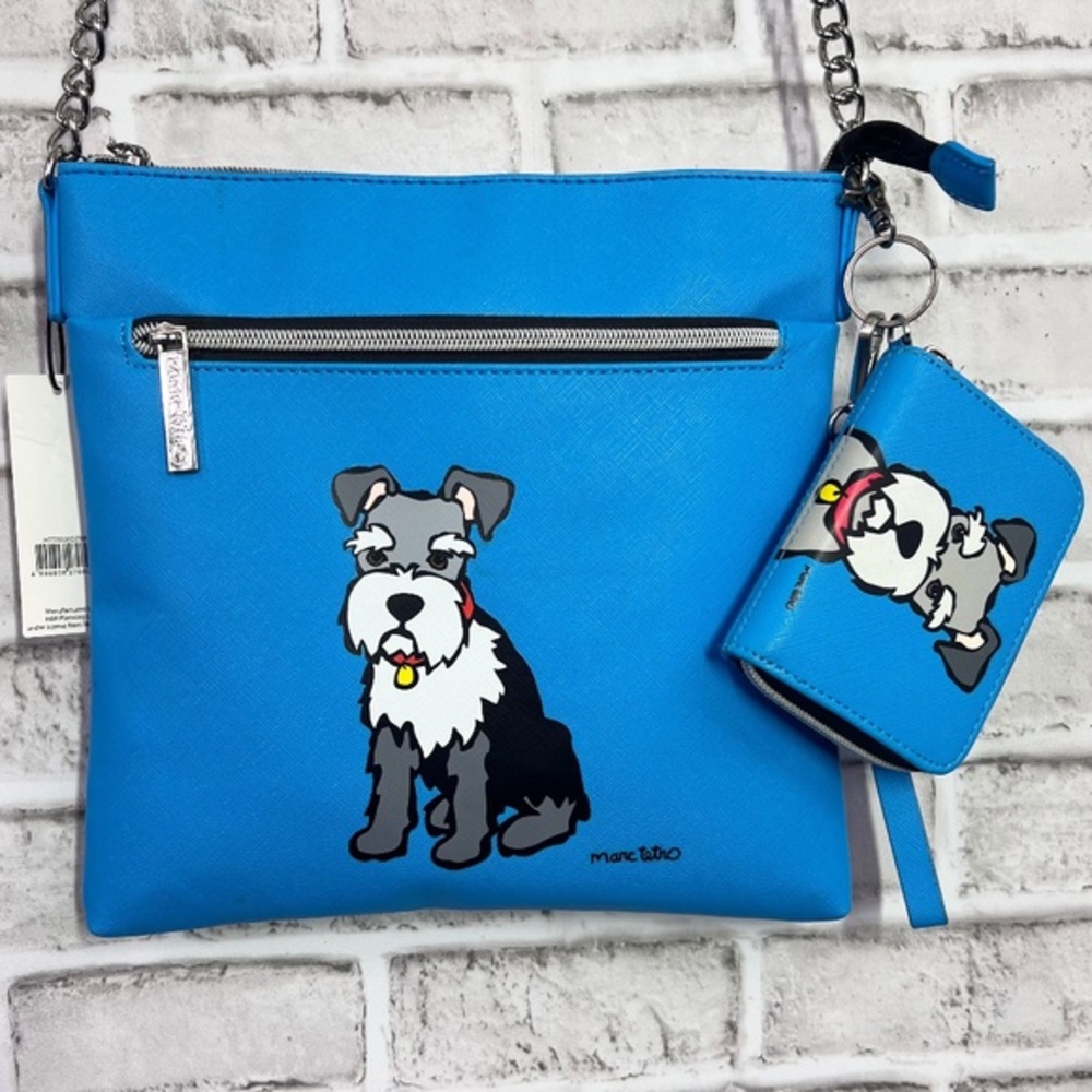 NWT🤩🐶 |•MARC TETRO•| Pretty Blue Crossbody Bag Schnauzer Dog w Matching Wallet